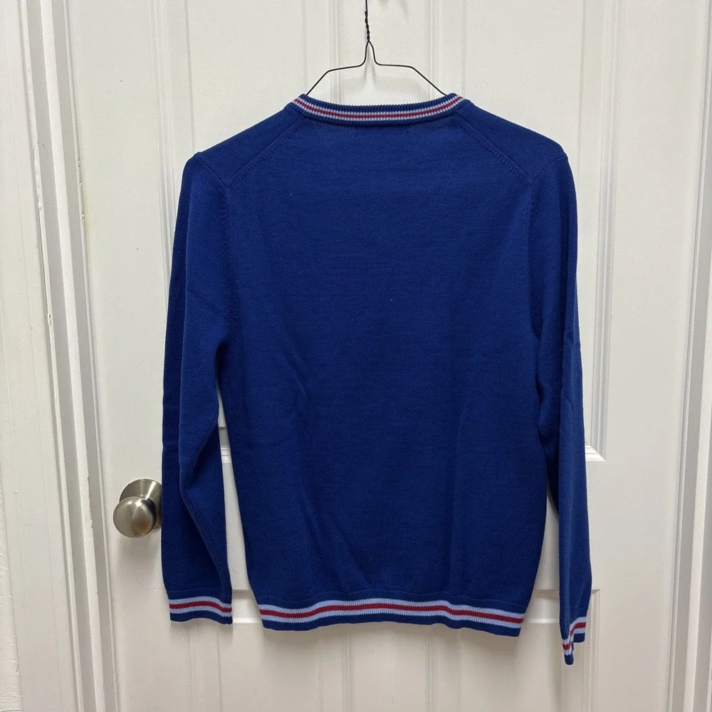 Brooks Brothers Fleece Men's Slim Blue 100%‎ Cotton Pullover V-Neck Sweater - L